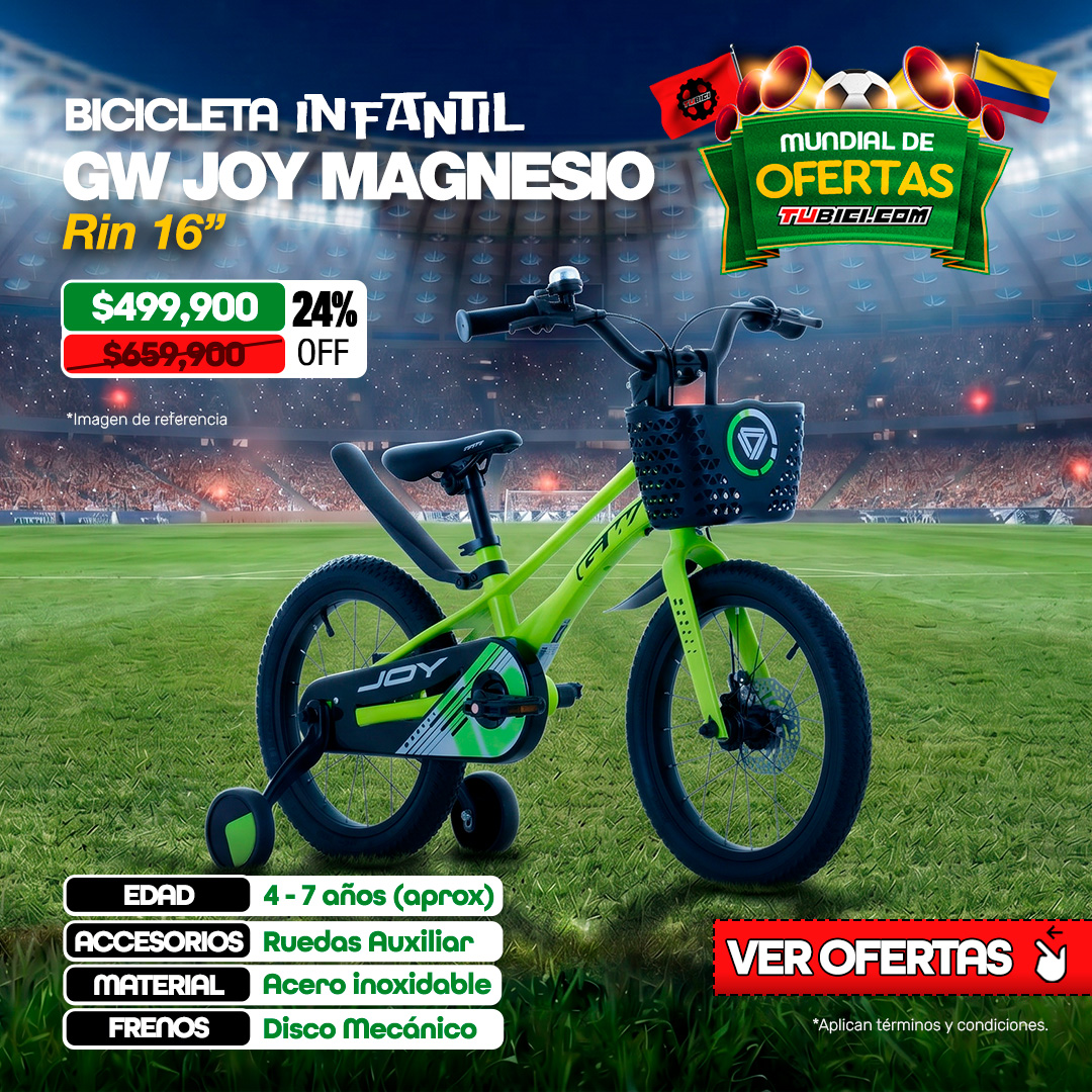 BICICLETA INFANTIL GW JOY MAGNESIO RIN16″ 1VEL- NIÑO/NIÑA