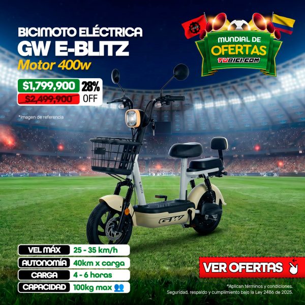 Bicimoto Eléctrica GW E-Blitz Motor 400W – Compacta, ágil y económica
