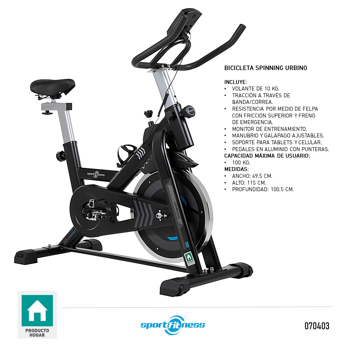 BICICLETA SPINNING URBINO JY-8815 SPORTFITNESS