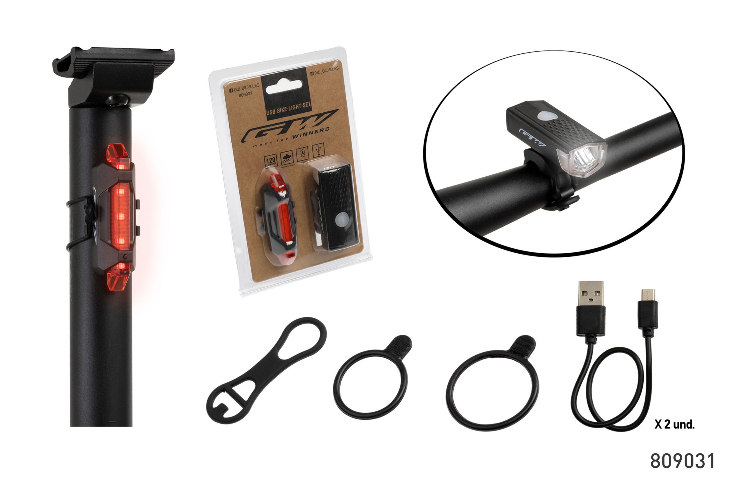 LUZ GW DELANTERATRASERA USB 120LM15LM EBL-2255EBL-3402